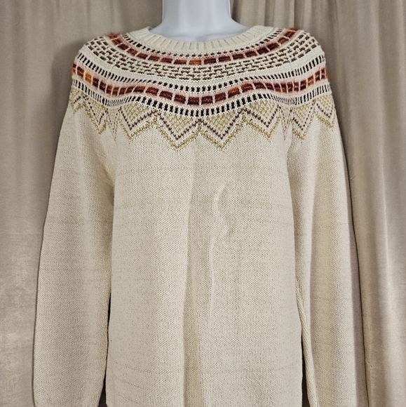 NWT LOFT cream & tan Fair Isle sweater Womens Large - Picture 3 of 8